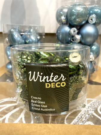 Набор стекл. елочных игрушек "Green Irish" 4-5 см, 12 шт