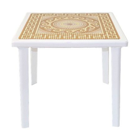 Пластиковый квадратный стол с деколем «Греческий орнамент», цвет белый [130-0019] (уценка)