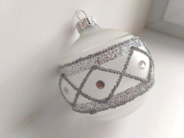 Шар елочный стекл. "Вязаный узор" 8см