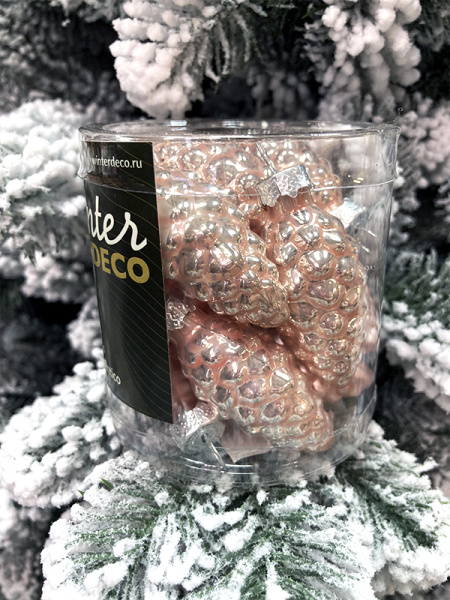 Набор стекл. елочных игрушек "Шишки" 6 см розовый бутон mix, 12 шт