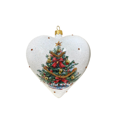 Игрушка елочная стекл. "Сердце" декупаж 12см [DQ12]