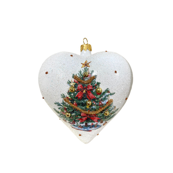 Игрушка елочная стекл. "Сердце" декупаж 12см [DQ11]