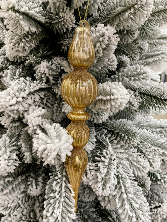 Игрушка елочная стекл. капля с античным золотым блеском 26 см [63484]