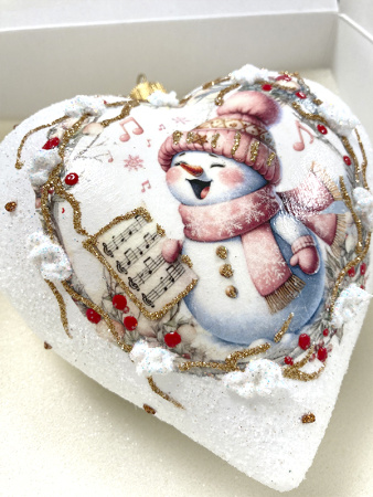 Игрушка елочная стекл. "Сердце" декупаж 12см [DQ8]