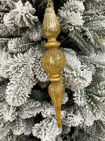 Игрушка елочная стекл. капля с античным золотым блеском 26 см [63484]