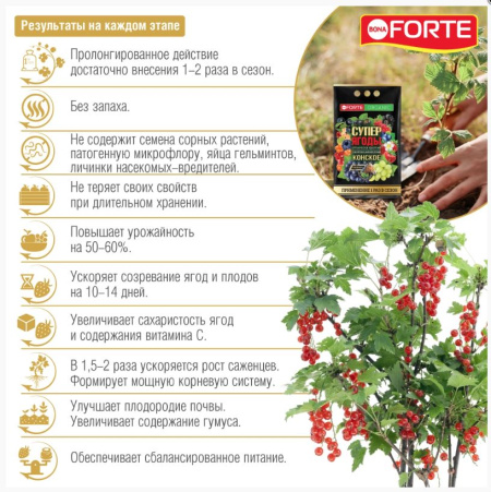 Удобрение Bona Forte Конское "СУПЕР Ягоды" с цеолитом и аминокислотами, 2 кг