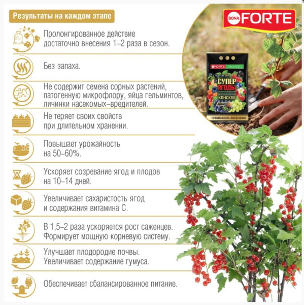 Удобрение Bona Forte Конское "СУПЕР Ягоды" с цеолитом и аминокислотами, 2 кг