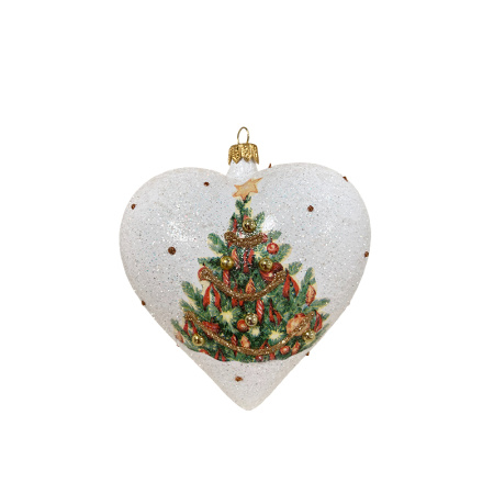 Игрушка елочная стекл. "Сердце" декупаж 12см [DQ7]