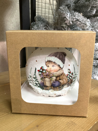 Шар елочный стекл. декупаж 12 см, [DQ2]