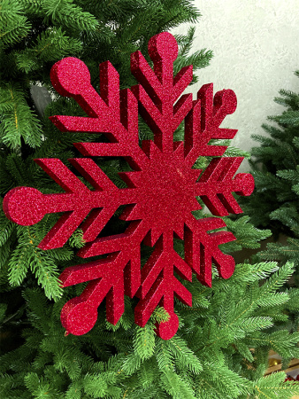 Украшение для больших ёлок снежинка "Снежинка Резная" 40см, парча красный