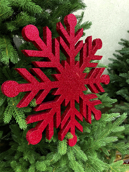 Украшение для больших ёлок снежинка "Снежинка Резная" 40см, парча красный