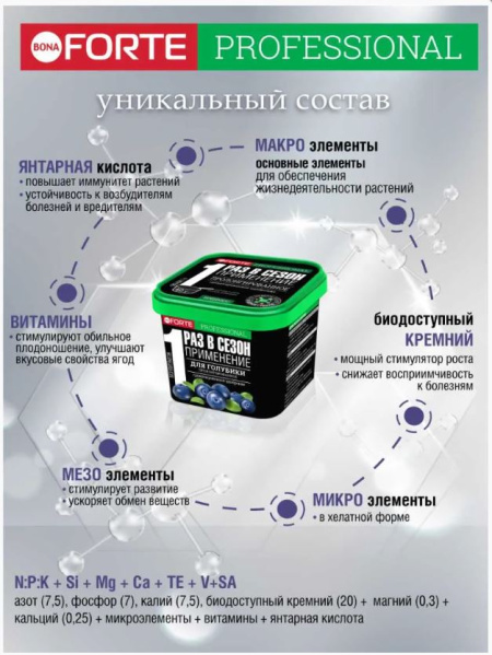 Удобрение Bona Forte для голубики с биодоступным кремнием, 1л