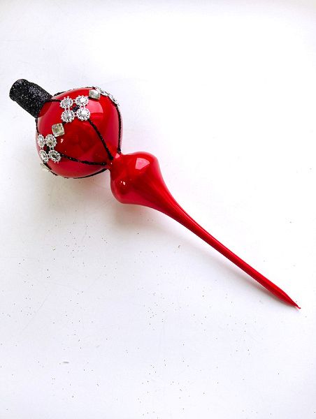 Стеклянная верхушка, декор №1 Верхушка стеклянная на елку, декорированная "Красная с чёрным узором и камнями"