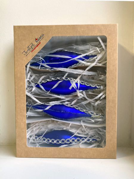 Сосулька стеклянная синяя со стразами