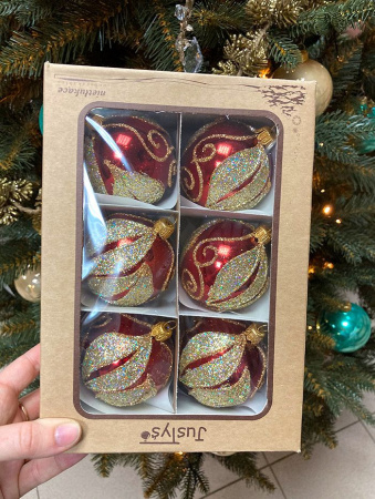 Набор шаров пластик. декор №11 разные цвета, 6см / 8см / 10см Шар пластиковый декорированный