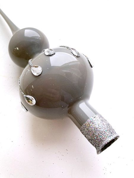 Стеклянная верхушка "Графит с камнями" Верхушка стеклянная на елку, декорированная "Графит с камнями"