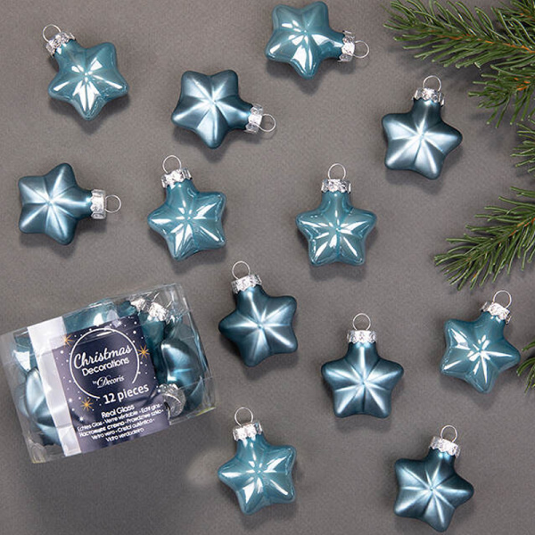 Набор стекл. елочных игрушек "Звезды" 4.5 см голубой туман mix, 12 шт