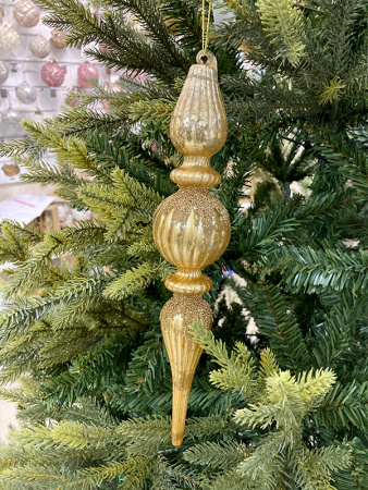 Игрушка елочная стекл. капля с античным золотым блеском 26 см [63484]