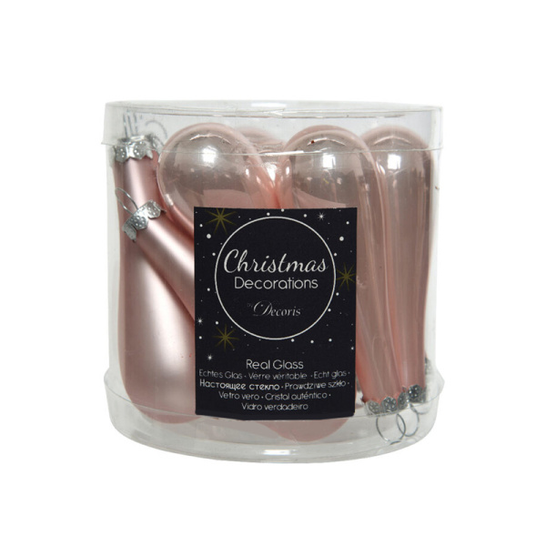 Набор стекл. елочных игрушек "Капля" 7.5 см розовый бутон mix, 12 шт