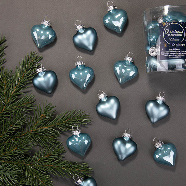 Набор стекл. елочных игрушек "Сердце Монплезира" 4.5см голубой туман mix, 12 шт