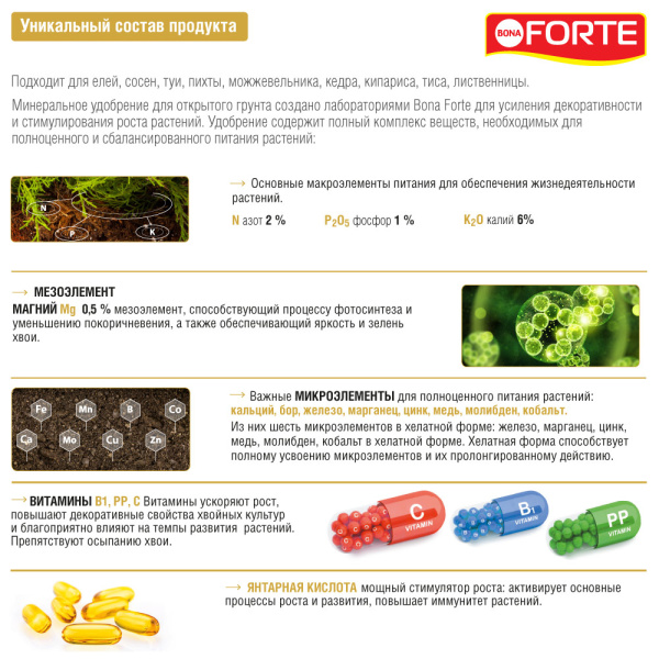 Удобрение минеральное Bona Forte "для хвойных", от покоричневения хвои 1.5л