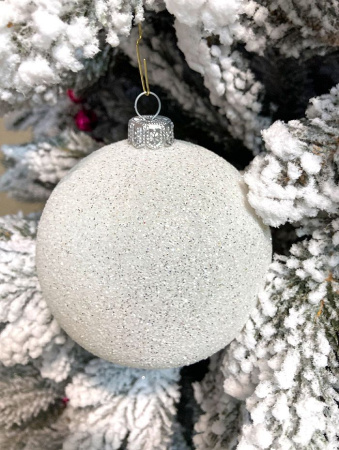 Шары пластиковые, парча белый с серебром