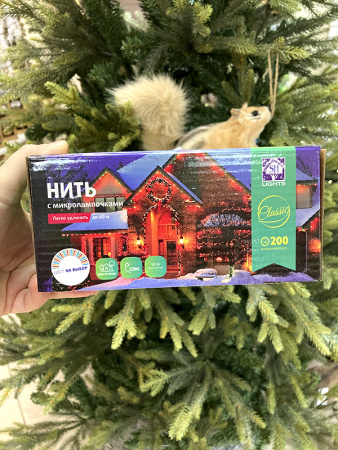 Электрогирлянда 200 теплых белых микроламп 10 м, IP44 [OTW200E-M-M]