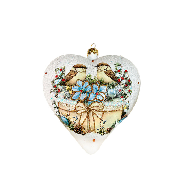 Игрушка елочная стекл. "Сердце" декупаж 12см [DQ11]