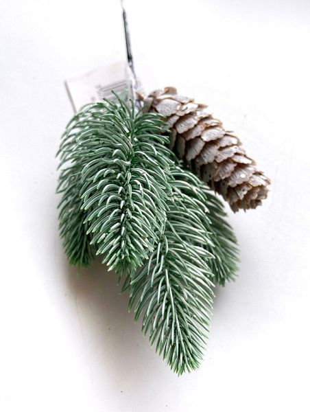 Украшение елочное "Ветка еловая с шишкой" 28см [L99-14838]