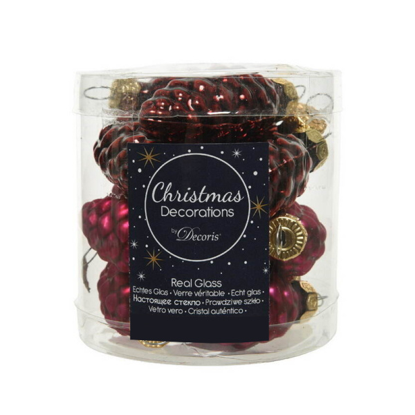 Набор стекл. елочных игрушек "Шишки" 6 см бордовый mix, 12 шт