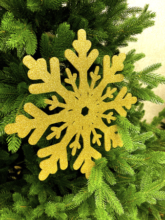 Украшение для больших ёлок снежинка "Снежная Корона" 30см, парча золото, деревянная