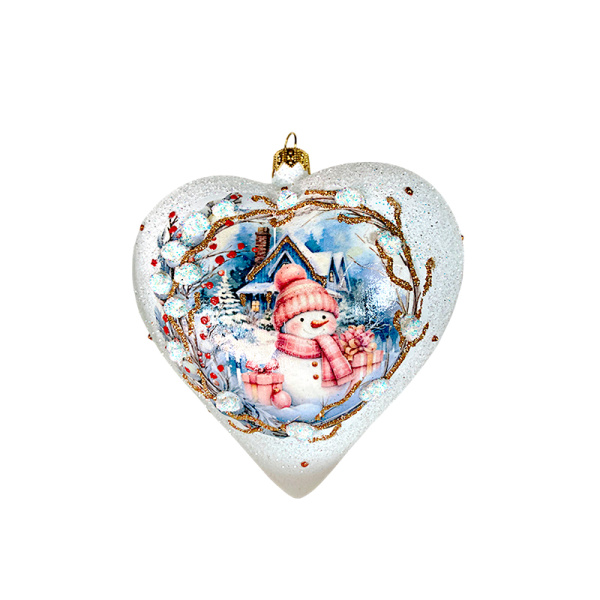 Игрушка елочная стекл. "Сердце" декупаж 12см [DQ8]
