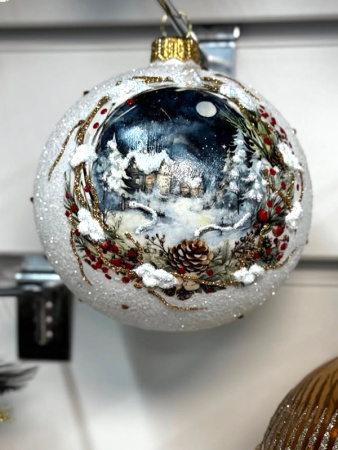 Шар елочный стекл. декупаж 10 см, [DQ6]