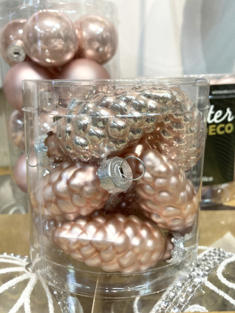 Набор стекл. елочных игрушек "Шишки" 6 см розовый бутон mix, 12 шт