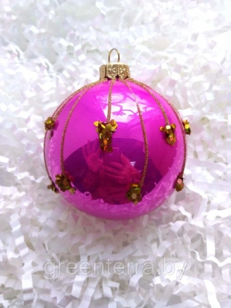 Шар елочный стекл. "Розовый с блёстками" 8см