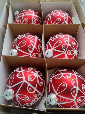 Набор стеклянных шаров "Клевер" красный