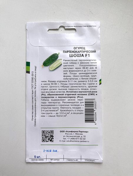 Огурец партенокарпический Шоша F1