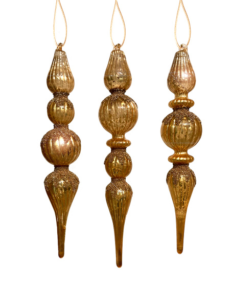 Игрушка елочная стекл. капля с античным золотым блеском 26 см [63484]