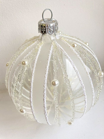 Шар елочный стекл. "Прозрачная тесьма" 8см