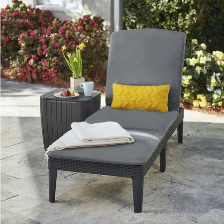 Лежак из искусственного ротанга Jaipur с матрацем, графитовый [238416]