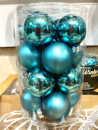 Набор стекл. шаров 3.5 см бирюзовый mix, 16 шт [2000227]