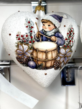 Игрушка елочная стекл. "Сердце" декупаж 12см [DQ12]