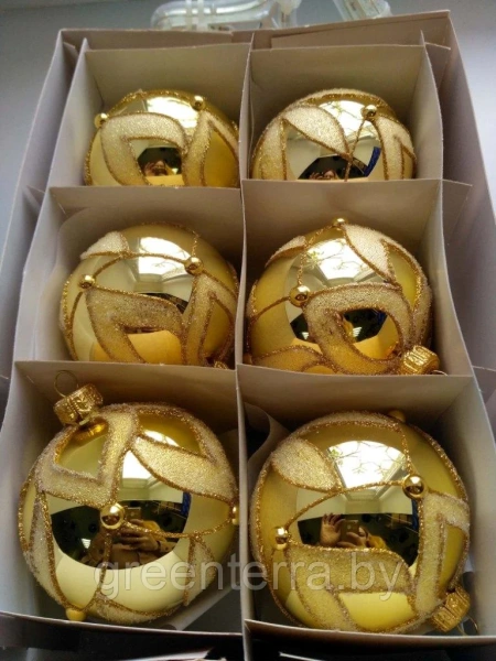 Шар елочный стекл. "Лилия" золото 8см Шар елочный стекл. "Лилия" золото 8см