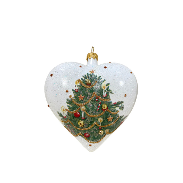 Игрушка елочная стекл. "Сердце" декупаж 12см [DQ10]