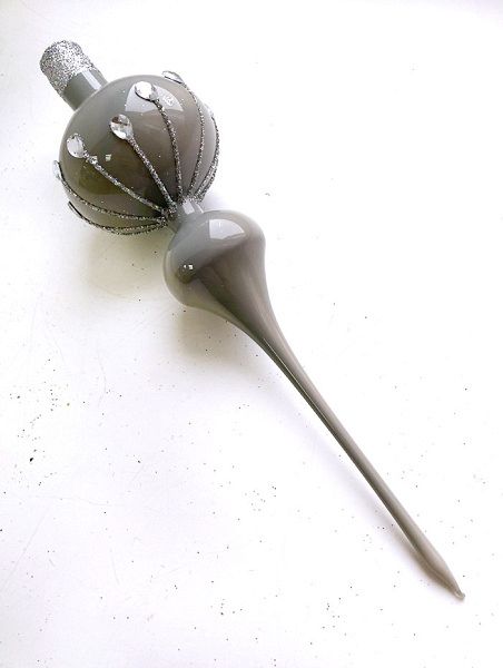 Стеклянная верхушка "Графит с камнями" Верхушка стеклянная на елку, декорированная "Графит с камнями"