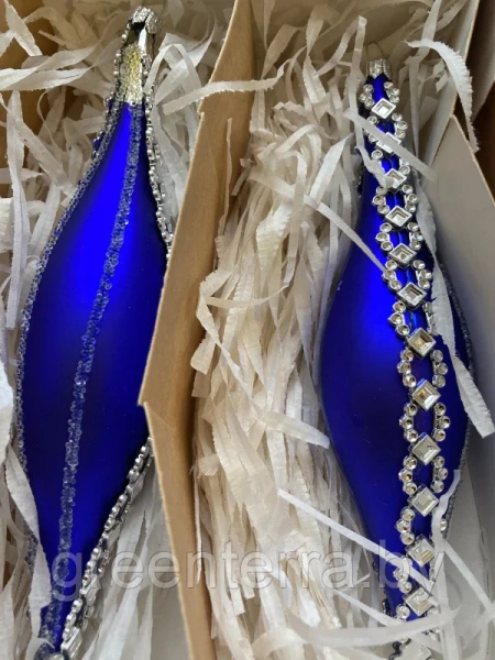 Сосулька стеклянная синяя со стразами Сосулька стеклянная синяя со стразами