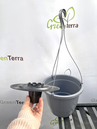 Кашпо Лира подвесное с дренажной вставкой, серый, ø 27см, высота 20.4см, объём 7л. [IK-7]