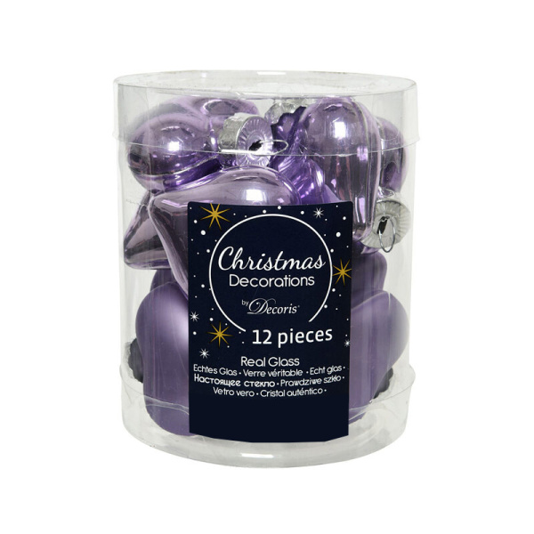 Набор стекл. елочных игрушек "Сердце Монплезира" 4.5см лавандовый mix, 12 шт