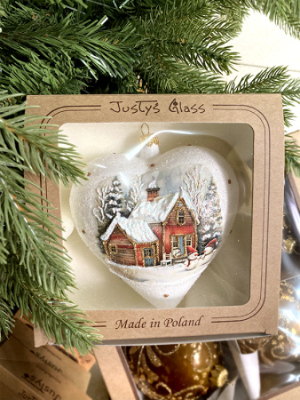 Игрушка елочная стекл. "Сердце" декупаж 12см [DQ10]