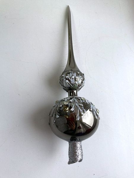 Стеклянная верхушка декор №3 Верхушка стеклянная на елку, декорированная "Чёрный глянец с белыми ветками"